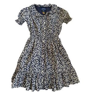Polo Ralph Lauren Girls 6 Navy Floral Button Dress Ruffle Hem